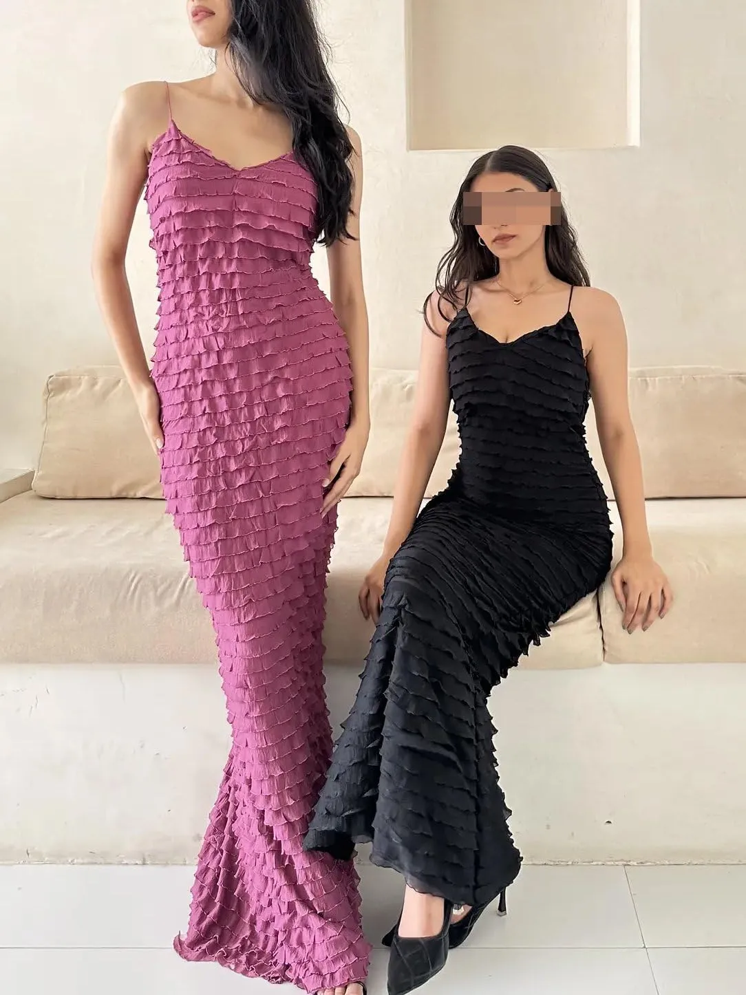 Women's Backless Smocked Maxi Dress Sexy Spaghetti Strap Cut Out Flowy Beach Long Dress Vacation Casual Sundresses