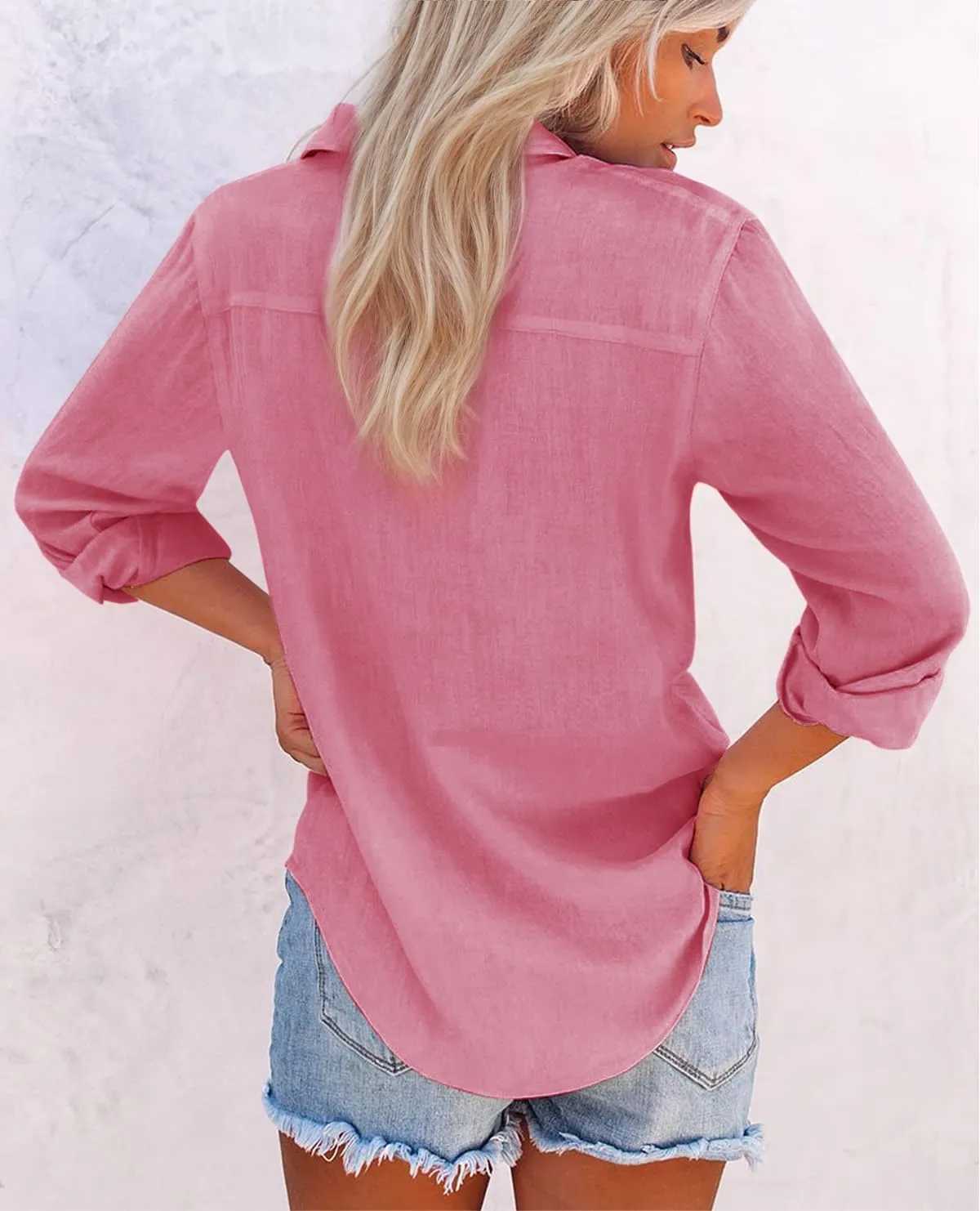 Womens Button Down Shirts Cotton Dress Shirts Oxford Shirts Long Sleeve Work Blouses Collared Tops Tunics with Pocket