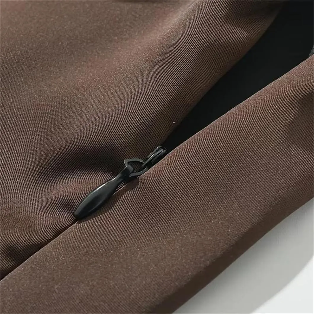 Women's Elegant Satin Pleated Midi Skirt with Zipper High Waist Slit Ankle-Length