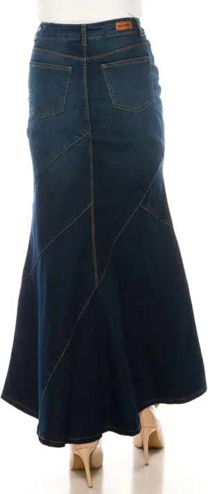 Women's Juniors/Plus Size Stretch Denim Long Mermaid Silhouette Skirt (89075)