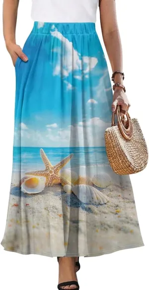 Women's Long High Waist A Line Skirt with Pockets for Women Trendy Hem Women's Long High Waist