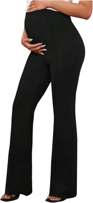 Women's Maternity Pants Elastic High Waist Flare Leg Pregnancy Trousers
