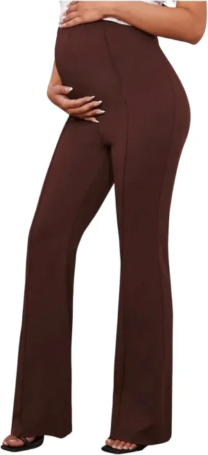 Women's Maternity Pants Elastic High Waist Flare Leg Pregnancy Trousers