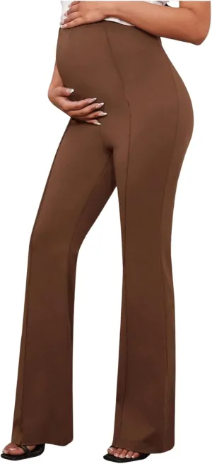 Women's Maternity Pants Elastic High Waist Flare Leg Pregnancy Trousers