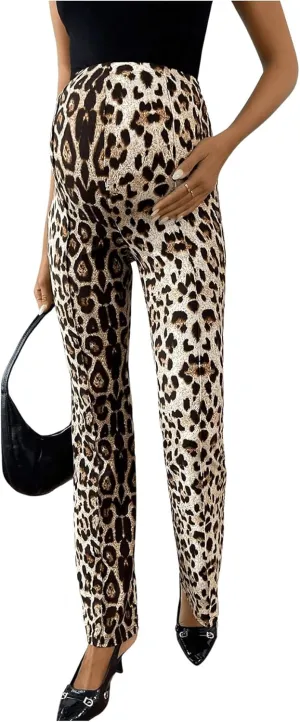 Women's Maternity Pants Elastic High Waist Flare Leg Pregnancy Trousers