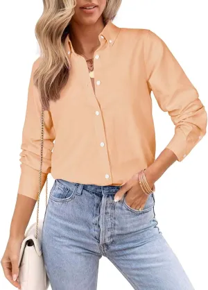 Womens Oxford Shirts Button Down Shirts Cotton Dress Shirts Long Sleeve Collared Work Office Blouses Tunic Tops