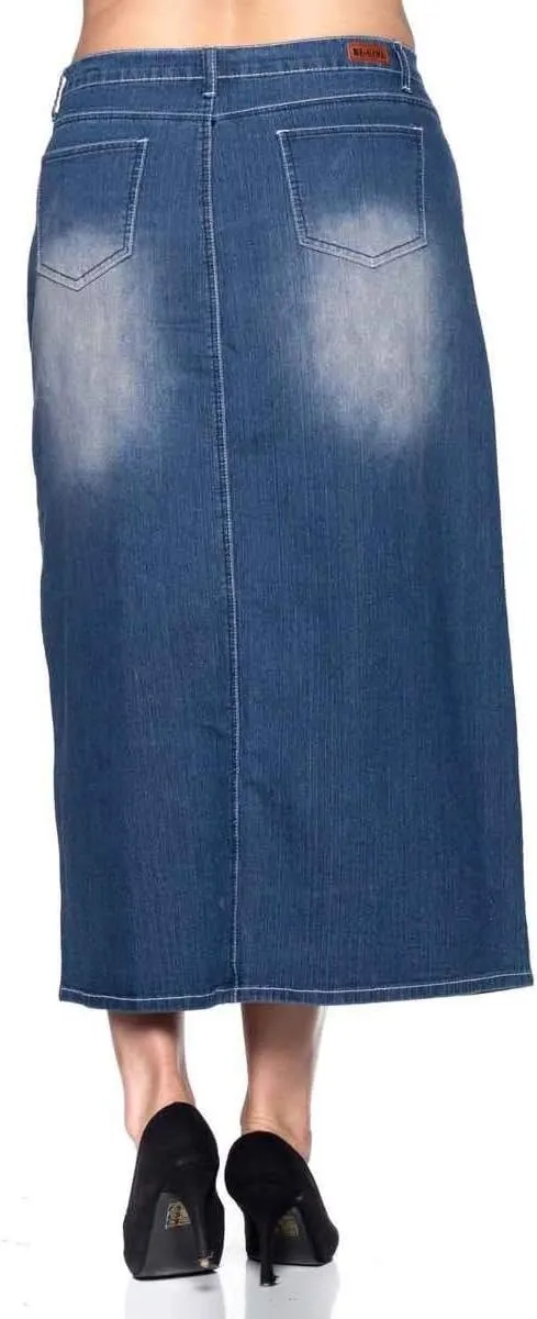 Women's Plus Size Mid Rise A-Line Long Jeans Maxi Denim Embroidered Skirt