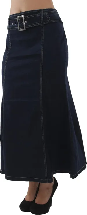 Womens Plus Size Trumpet Mermaid Front Belted Flare Long/Short Denim Skirt