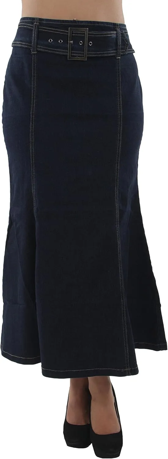 Womens Plus Size Trumpet Mermaid Front Belted Flare Long/Short Denim Skirt