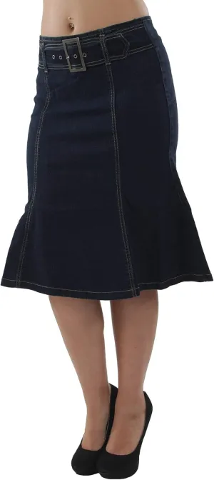 Womens Plus Size Trumpet Mermaid Front Belted Flare Long/Short Denim Skirt