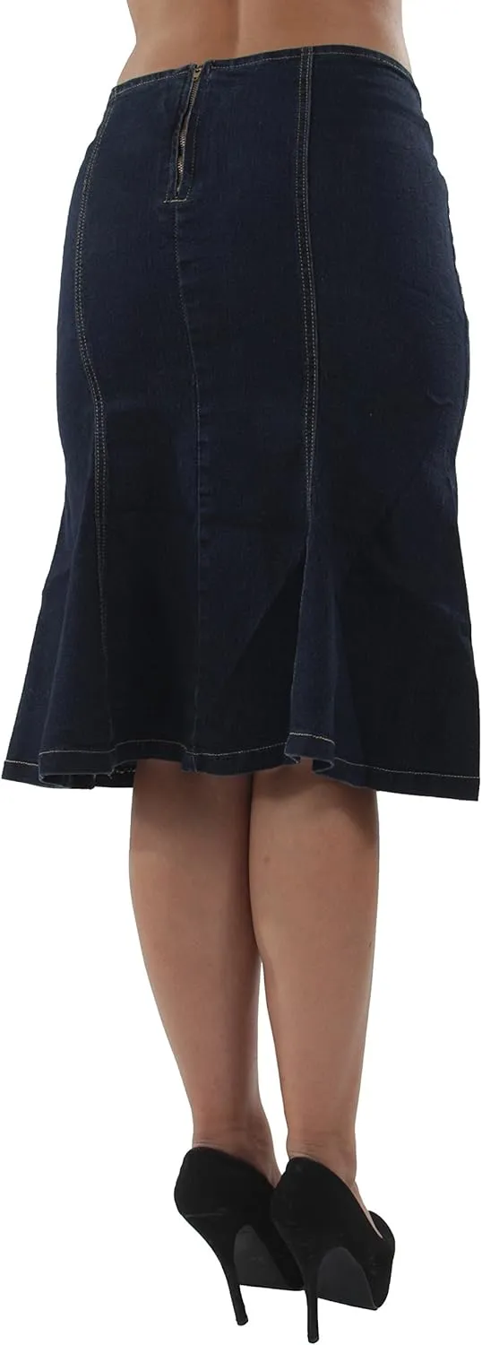 Womens Plus Size Trumpet Mermaid Front Belted Flare Long/Short Denim Skirt
