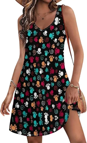 Womens Summer Dresses Casual V Neck Sleeveless Beach Sundresses Fashion A-Line Tank Mini Dress Swimsuit Coverup with Pockets