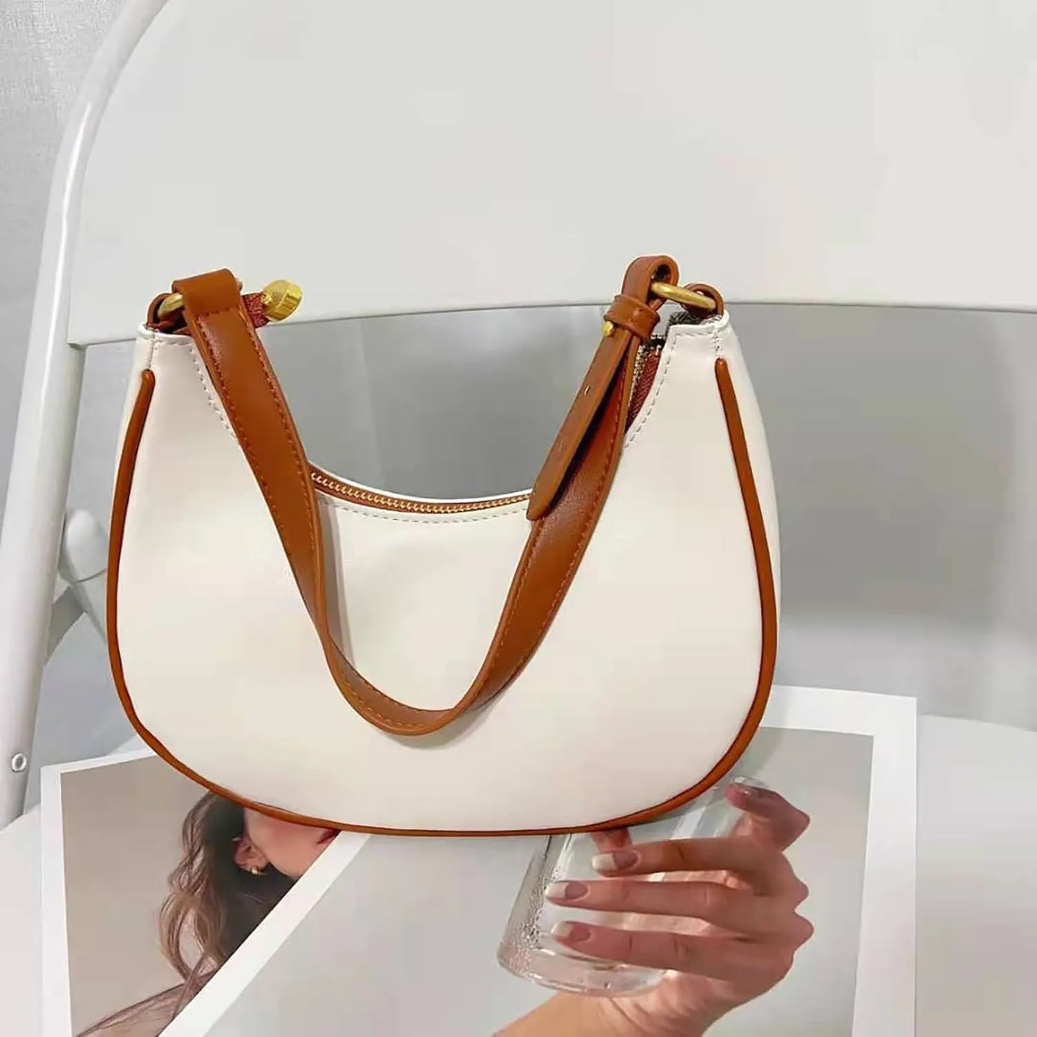 Y2k Purse for Women Small Shoulder Bag Cute Vintage Underarm Handbag Womens Double Strap Shoulder Bag Purse