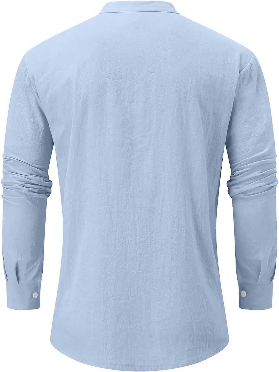 Ymosrh Long Sleeve Shirts Men's Casual Cotton Linen Solid Color Shirts Loose Stand Collar Shirts Dress for Men