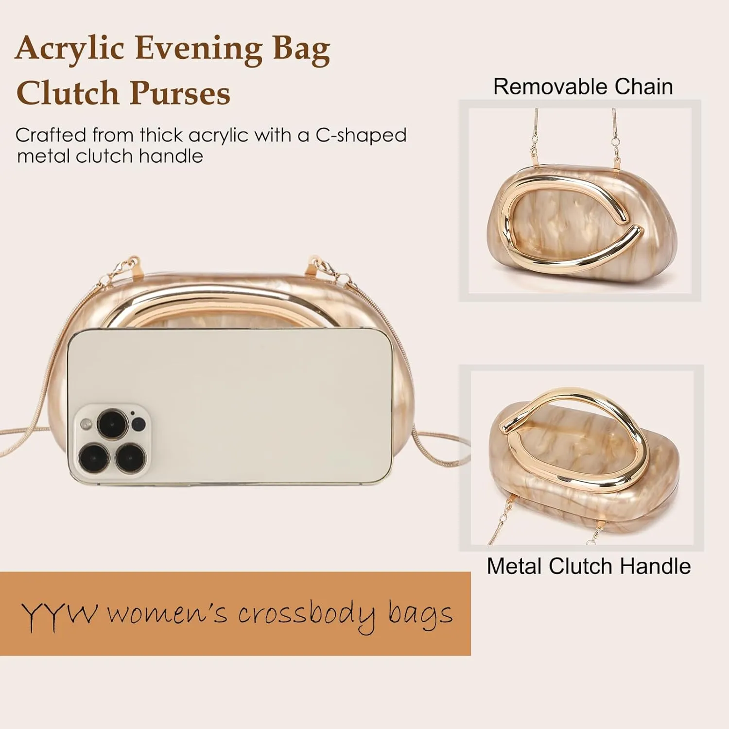 YYW Acrylic Clutch Purses for Women Vintage Metal Handle Crossbody Bags Wedding Party Causal Formal Evening Bags