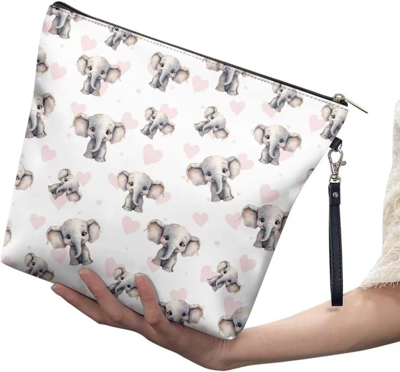 Zippered Cosmetic Bag for Women Girls Baby Elephant, Portable Women's Travel Bag Makeup Bag with Handle, Waterproof Leather Toiletry Bag Handbag Pouch