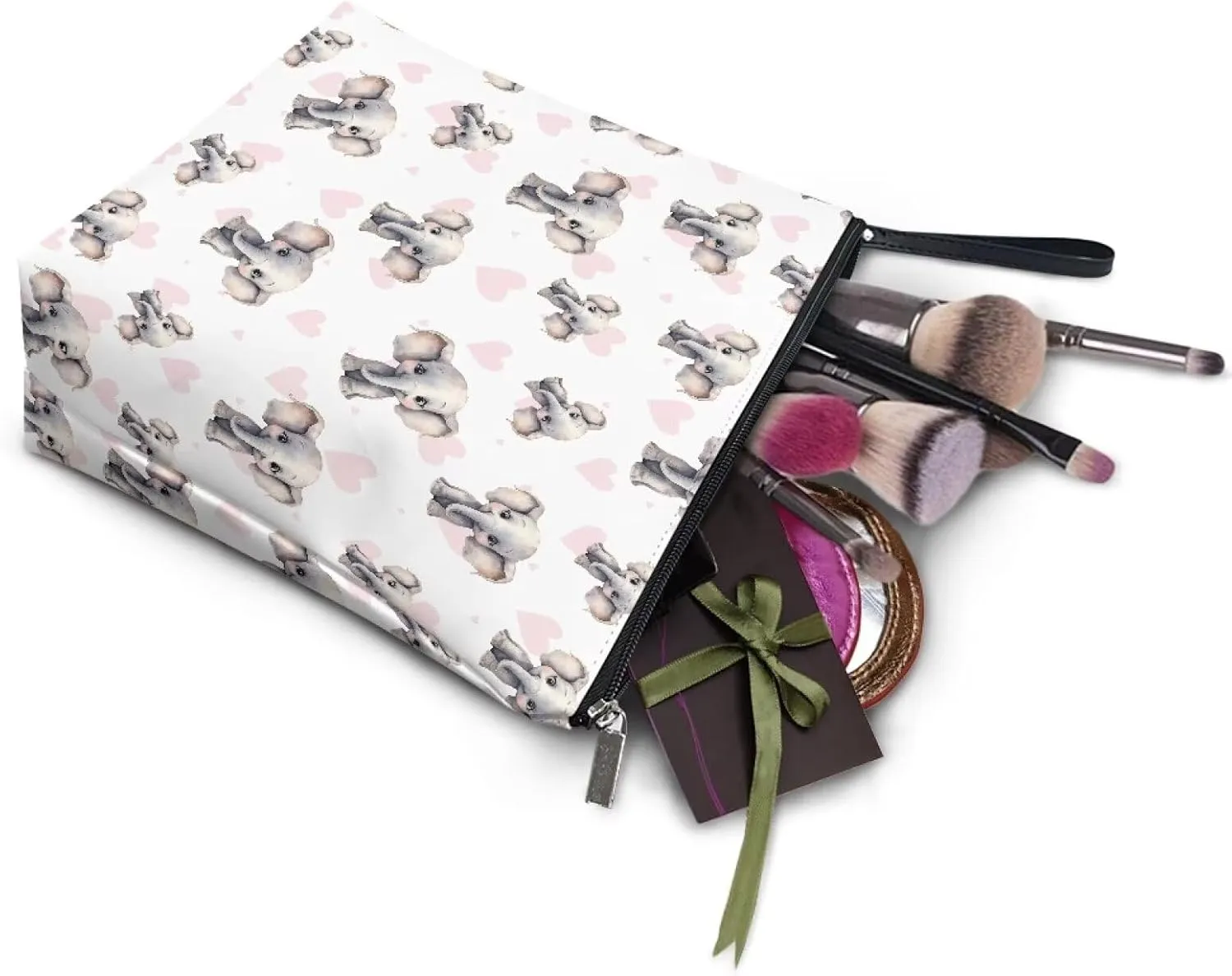 Zippered Cosmetic Bag for Women Girls Baby Elephant, Portable Women's Travel Bag Makeup Bag with Handle, Waterproof Leather Toiletry Bag Handbag Pouch