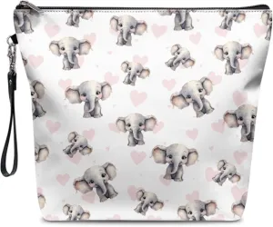 Zippered Cosmetic Bag for Women Girls Baby Elephant, Portable Women's Travel Bag Makeup Bag with Handle, Waterproof Leather Toiletry Bag Handbag Pouch